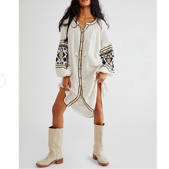 Free People Dress In The Clear Tunic Cotton Embroidered Tassel Boho Chic Medium - Picture 12 of 14